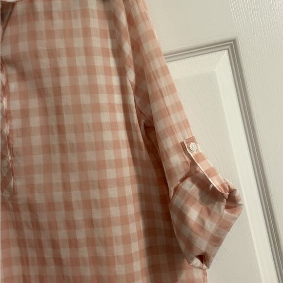 NWT Always and Forever Dusty Pink Gingham Half Button Up Popover Top Size Medium - Picture 5 of 8
